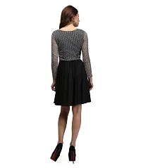 V&M Women's Black-White Lace Flared Full Sleeves Short Dress (vm49)-thumb3