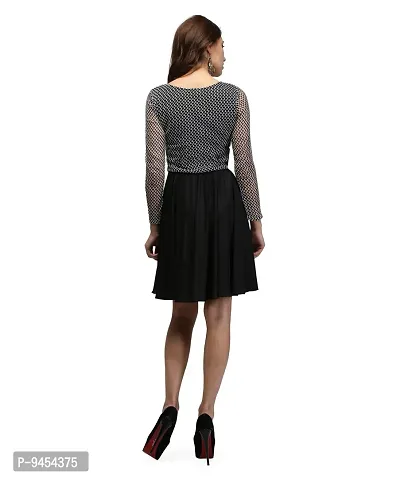 V&M Women's Black-White Lace Flared Full Sleeves Short Dress (vm49)-thumb4
