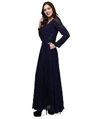 V&M Solid/Plain Women's Full Sleeves V-Neck Indo Western Flared Gown with Pockets (vm77) (vm78)-thumb2