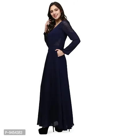 V&M Solid/Plain Women's Full Sleeves V-Neck Indo Western Flared Gown with Pockets (vm77) (vm78)-thumb3