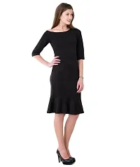 V&M Black Plain One Shoulder 3/4 Sleeves Peplum Hem Dress for Women (vm111)-thumb2