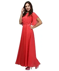 V&M Solid/Plain Women's Designer Bell Sleeves Flared Princess Cut Floor Length Long Gown Dress, Comes with a Fabric Belt (vm71) (vm72)-thumb2