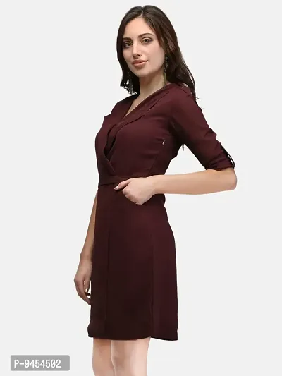 V&M Solid Formal Wrap Dress for Women (X-Small, Brown)-thumb3