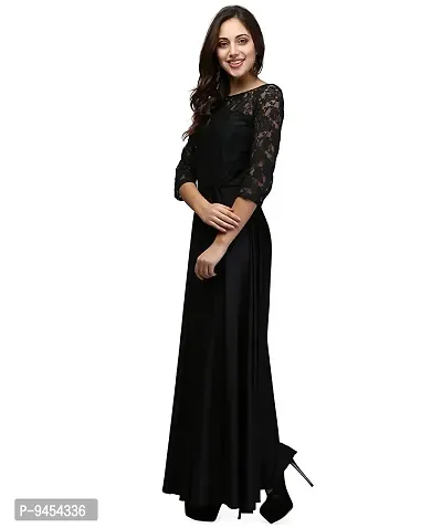 V&M Women's Black Lace and Lycra Fabric 3/4 Sleeves Stretchable Long Western Gown Dress (vm79)-thumb3