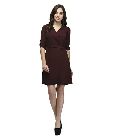 V&M Solid Formal Wrap Dress for Women (X-Small, Brown)