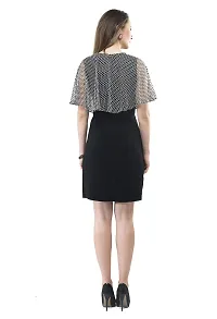 V&M Black and White Lace Cape Sleeve Midi Shift Dress for Women (vm132)-thumb1