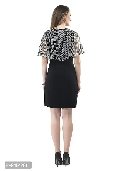 V&M Black and White Lace Cape Sleeve Midi Shift Dress for Women (vm132)-thumb2