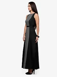 V&M Black Crepe Color Blocked Boat Neck Sleeveless Maxi Dress with Fabric Belt (VM23) (VM24) (VM55)(VM293) (Grey, X-Large)-thumb2