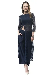 VM Dark Blue Designer Lace Front Slit Dress Fusion Wear Set for Women (vm151)-thumb1
