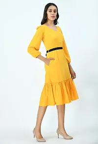 V&M Women's Gathered Knee Length Dress (X-Small, Yellow)-thumb3