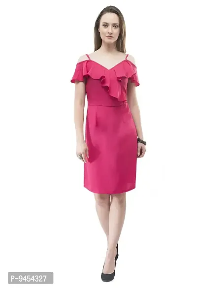 V&M Pink Color Spaghetti Strap V-Neck Summer Frilled Shift Dress for Women (vm130)