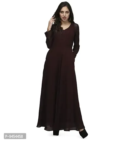 V&M Solid/Plain Women's Full Sleeves V-Neck Indo Western Flared Gown with Pockets (vm77) (vm78)