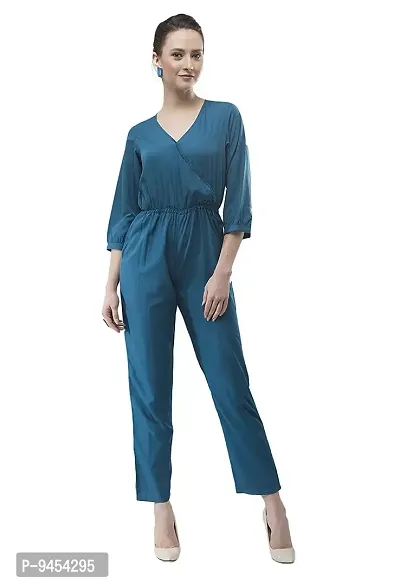 V&M Solid Color Wrap Design V-Neck Formal 3/4 Sleeves Jumpsuit for Women-thumb0