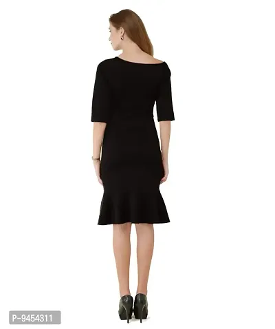 V&M Black Plain One Shoulder 3/4 Sleeves Peplum Hem Dress for Women (vm111)-thumb5