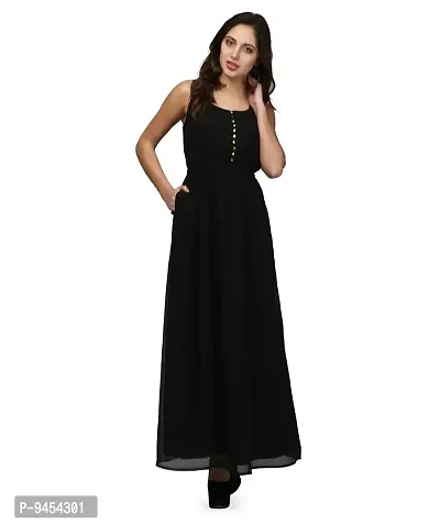 V&M Solid Plain Scoop Neck Front Open Elasticated Waist Long Maxi Dress Having Two Pockets (vm61) (vm62)