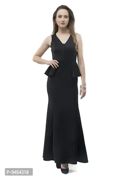 V&M Women's Black V-Neck Bodycon Sleeveless Peplum Mermaid Evening Maxi Party Dress (vm138)-thumb0