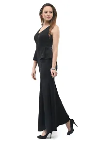 V&M Women's Black V-Neck Bodycon Sleeveless Peplum Mermaid Evening Maxi Party Dress (vm138)-thumb1