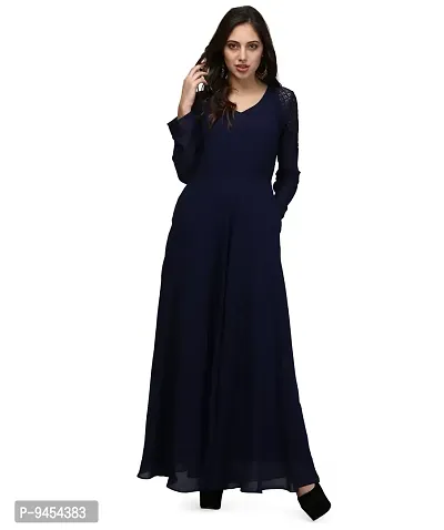 V&M Solid/Plain Women's Full Sleeves V-Neck Indo Western Flared Gown with Pockets (vm77) (vm78)-thumb0