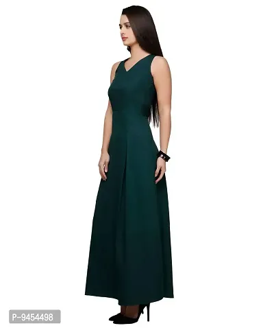 V&M Solid V-Neck A-line Maxi Dress for Women (vm21 vm22 vm266 vm267) (Large, Green)-thumb3