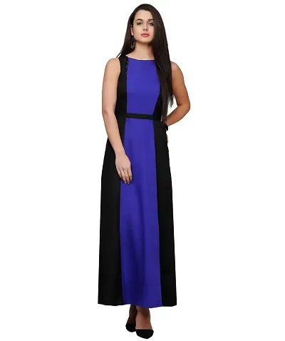 V&M Crepe Color Blocked Boat Neck Sleeveless Maxi Dress with Fabric Belt (VM23) (VM24) (VM55)(VM293)