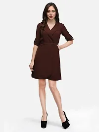 V&M Solid Formal Wrap Dress for Women (X-Small, Brown)-thumb1