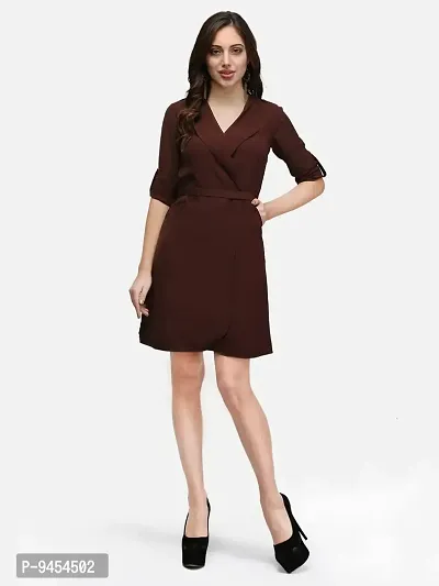 V&M Solid Formal Wrap Dress for Women (X-Small, Brown)-thumb2