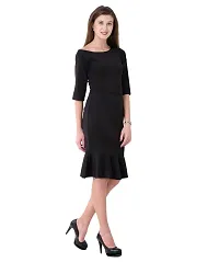 V&M Black Plain One Shoulder 3/4 Sleeves Peplum Hem Dress for Women (vm111)-thumb1