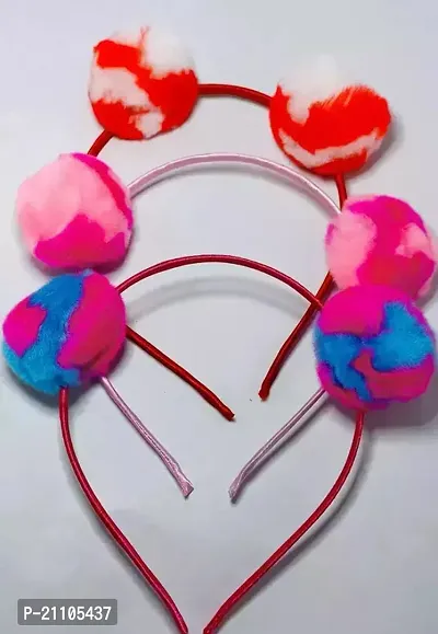 Pom Pom unique Hair Bands for Kids girls in Mixed and Multicolor Set of 3