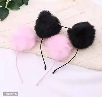 Fur Headband for Girls Soft FluffyPom Pom hair band for kinds girl/ multicolour/Random/set of 2 pcs-thumb0