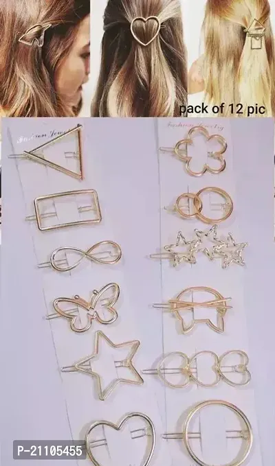 Attractive Women Golden Metal Hair Clips And Hair Pins Pack of 12-thumb0