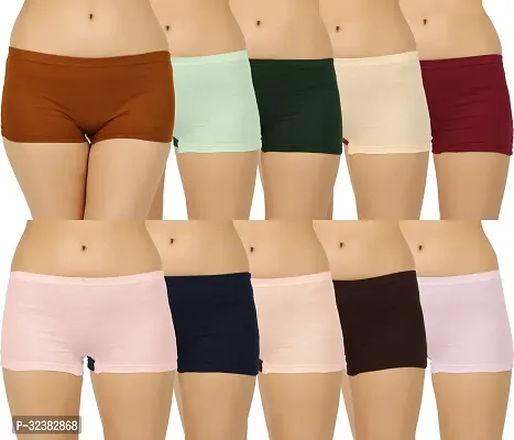 Stylish Multicolor Regular Cotton Plain Boyshorts for Women (Pack of 10)