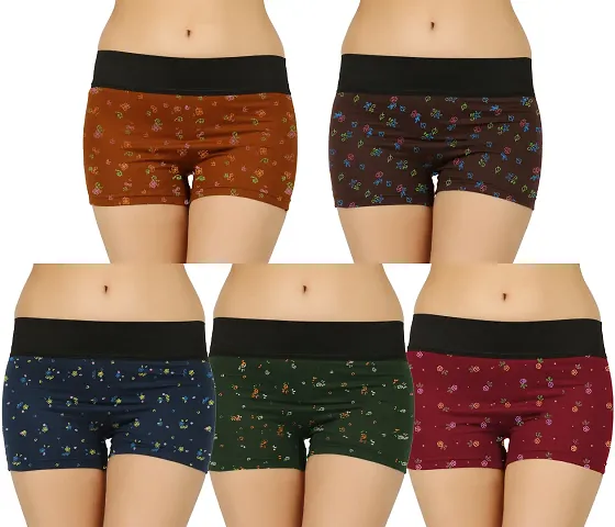 Stylish Blend Outer Elastic Mid-rise Boy Shorts For Women (Pack of 5)