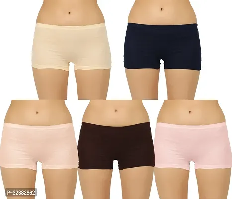 Stylish Multicolor Regular Cotton Plain Boyshorts for Women (Pack of 5)-thumb0