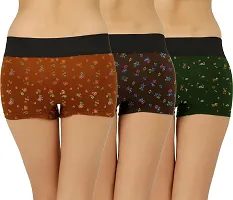 Stylish Multicoloured Cotton Blend Outer Elastic Mid-rise Boy Shorts For Women(Pack of 3)-thumb1