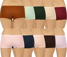 Stylish Multicolor Regular Cotton Plain Boyshorts for Women (Pack of 10)-thumb1