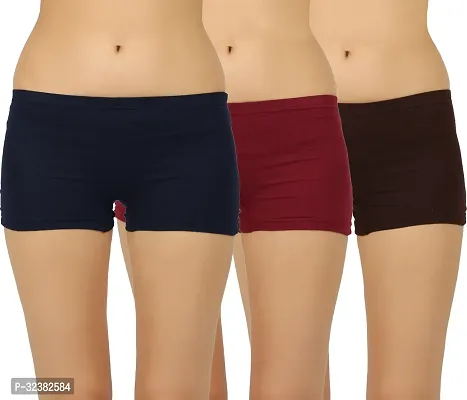 Stylish Multicolor Regular Cotton Plain Boyshorts for Women (Pack of 3)-thumb0