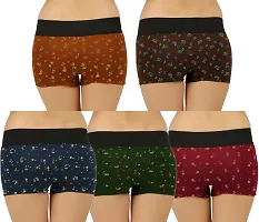 Stylish Multicoloured Cotton Blend Outer Elastic Mid-rise Boy Shorts For Women (Pack of 5)-thumb1