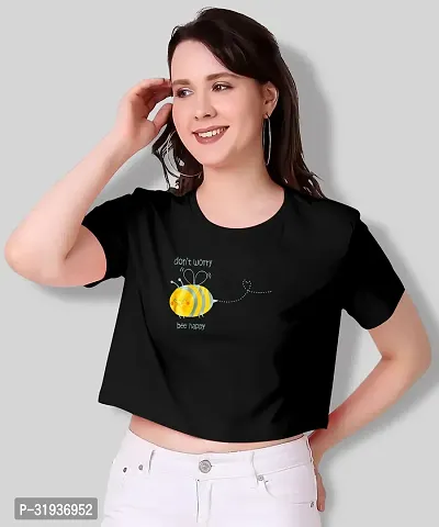 VAISHMA Black Cotton Croptop/Tshirt for Women (Pack of 1)-thumb0