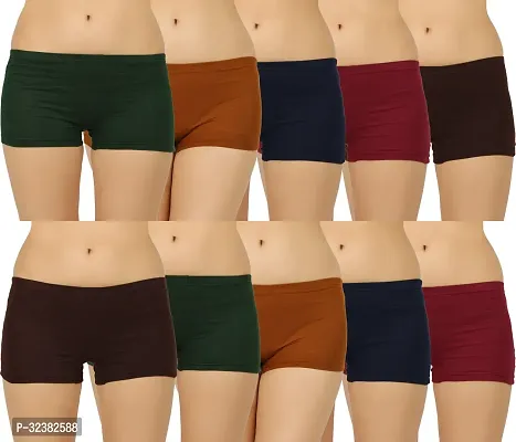 Stylish Multicolor Regular Cotton Plain Boyshorts for Women (Pack of 10)-thumb0