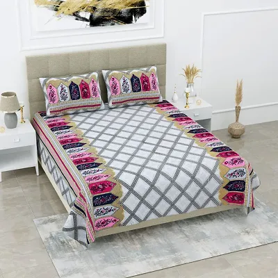 Stylish Fancy Ridan Cotton Multicolour Double Bed Sheet With Pillow Cover