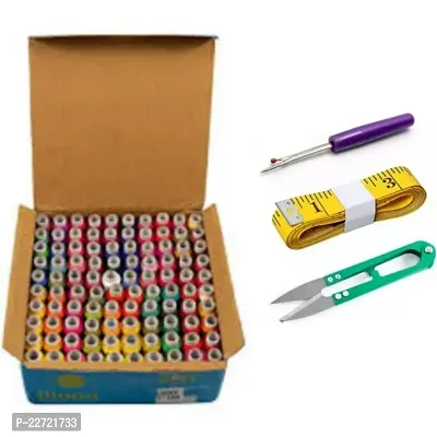 Multicoloured Sewing Thread with Measuring Tape,Thread Cutter and Seam ripper