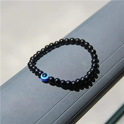 SONI DESIGNS Black Tourmaline Bracelet Evil Eye Natural Healing Stone 32+1 Gemstone Bracelet for Men & Women, Color Black, Bead Size 6 mm