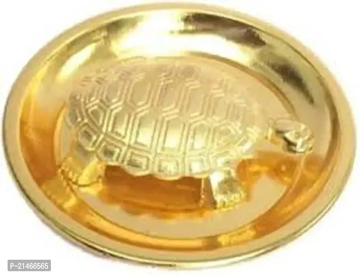 Shree Ganesha Metal Turtle on Plate Feng Shui Vastu Tortoise Puja Yantra Good Luck Brass Vaastu/Fengshui Tortoise/Turtle for with Plate-Brass,Standard, Golden Size 4-Inch Best Gift Career Decorative S-thumb0
