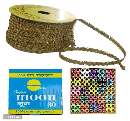 Shree Ganesha Multicoloured Sewing Thread 150m Pack of 100 Spool With 10 Meter Golden Lace