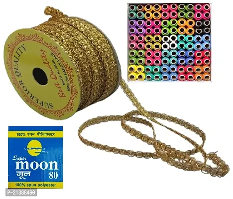 Shree Ganesha Multicoloured Sewing Thread 150m Pack of 100 Spool With 10 Meter Golden Lace-thumb4