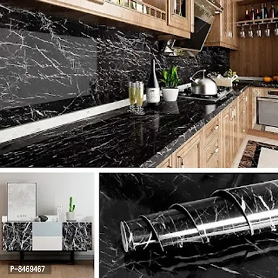 Kitchen Sticker Sheets for Shelves Oil Proof Waterproof self Adhesive Wallpaper Cupboard mats Liner roll for Kitchen Platform, Wardrobe(60times;200 cm) ( Black Marble)-thumb0