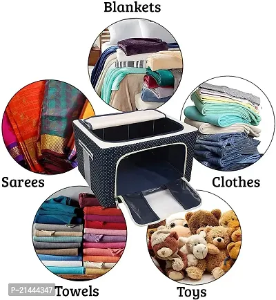 66 LTR Foldable Steel Frame Cloths Zip Organizer Bag and Oxford Fabric Storage Living Cover Boxes For Wardrobe Shelves Clothes, Sarees, Bed Sheet, Blanket, Top and Front Zipper Open Bags-thumb4