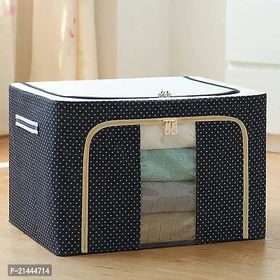 Steel Frame Water Resistant Double Opening Zipped Storage Organizer Bag Under Bed Closet Wardrobe Box Organizer Saree Cover Storage Bag Set, Storage Boxes for Clothes (66 LTR - Pack of 1, B-thumb0