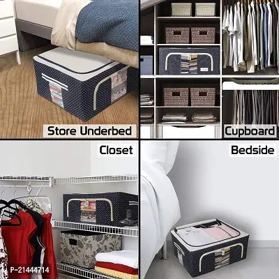 Steel Frame Water Resistant Double Opening Zipped Storage Organizer Bag Under Bed Closet Wardrobe Box Organizer Saree Cover Storage Bag Set, Storage Boxes for Clothes (66 LTR - Pack of 1, B-thumb2