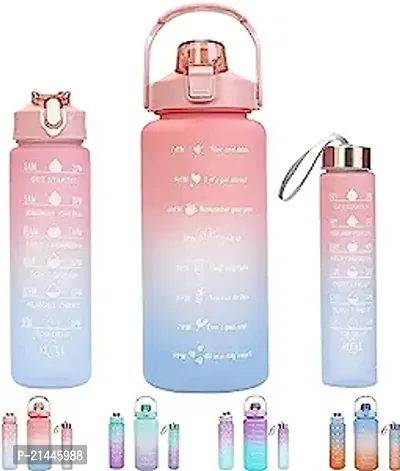 KART VILLA Water Bottle 3 Pcs Set with Motivational Time Marker with Straw, Leakproof BPA free Non-toxic Water Bottle for Office, Sports, Gym (NOTE : COLOR IS MULTICOLOR)